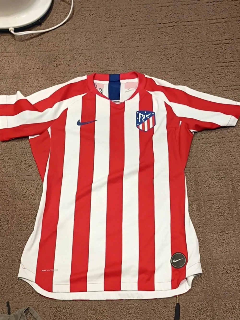 Nike Kids Red and White Striped Soccer Jersey with Club Crest